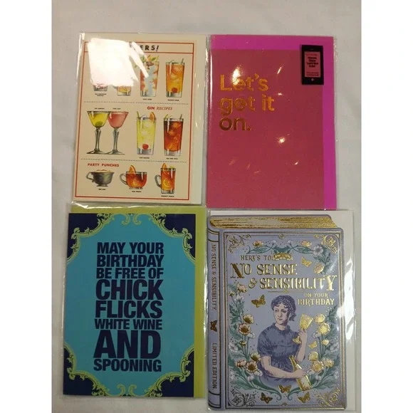 Happy Birthday Card Lot‎ of 4 Adult Themed With Envelopes