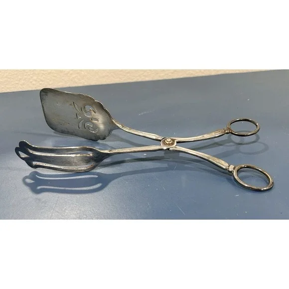 SHEFIELD England SCISSOR SALAD TONGS / Pastry Server - EPNS