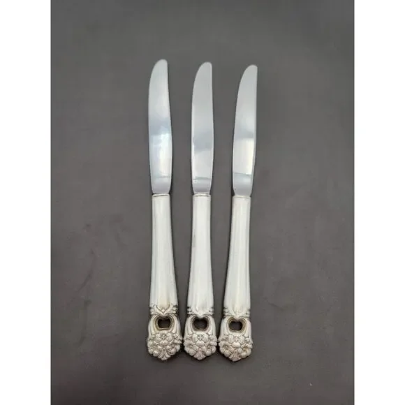 1847 Rogers Bros ETERNALLY YOURS Silverplate Set of 3 Hollow Dinner Knives Vtg