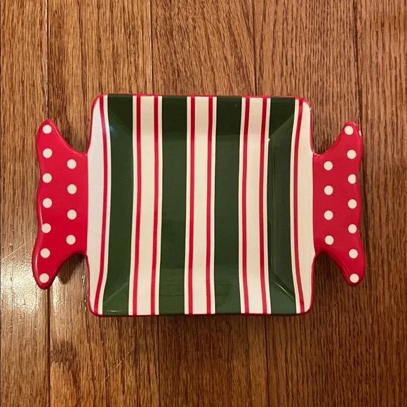 Pier 1 Candy Cane Green Red & White Christmas Appetizer Plate
