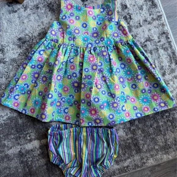 Vintage handmade baby girls reversible dress & bloomers set