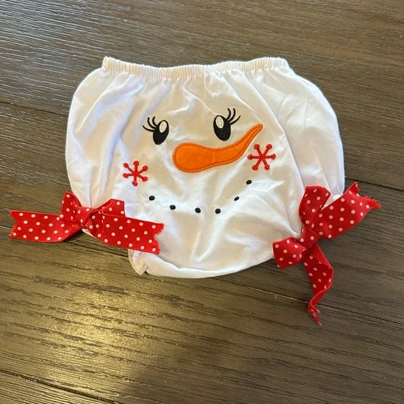 12month Snowman Design Kids Bloomers with Red Accents