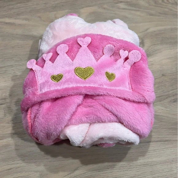 Pink Princess Crown Kids Plush hooded Blanket NWT