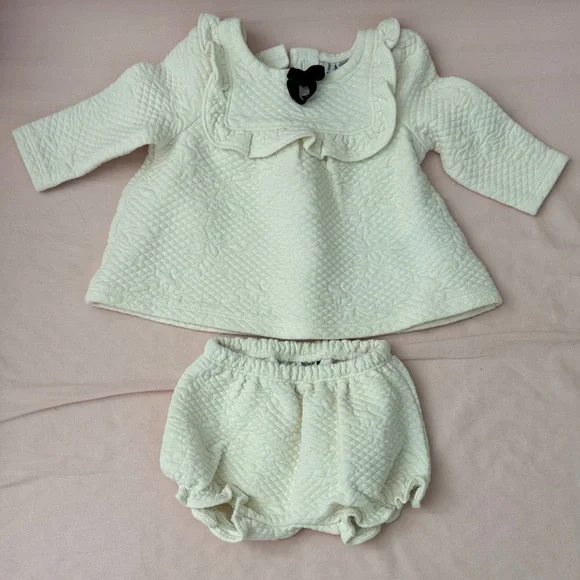 Cream Quilted Baby Girl Outfit