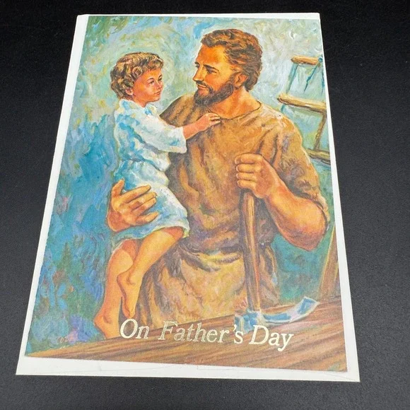 Vintage Father's Day Card Saint Joseph &‎ Jesus Religious Art Unused w/ Envelope