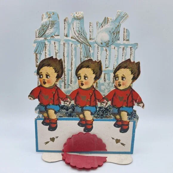 Vintage Valentine Pop Up Card Lovebirds‎ Hearts Children Boys Love Combine Token
