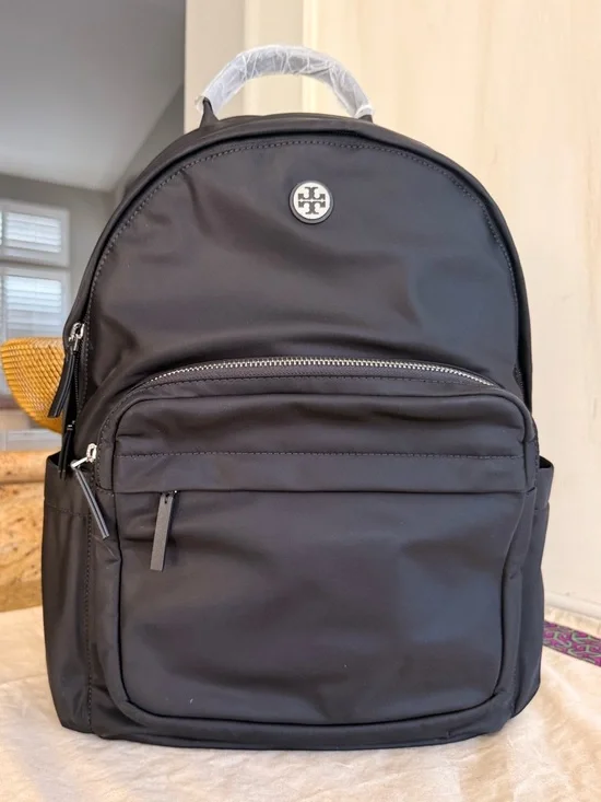 New Tory Burch Ella Black Nylon Backpack large