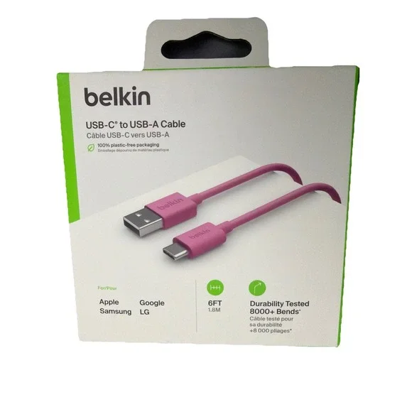 Belkin F2CU032bt06-USB 2.0 Supported USB-C to USB-A Cable (1.8m / 6ft) PINK New