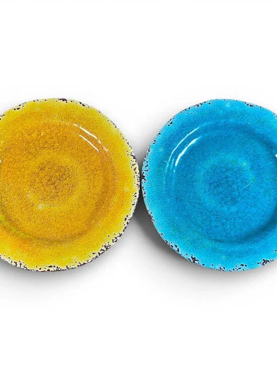 Pier 1 Imports Carmelo Salad Plates Set of 2 Melamine Crackle Blue Yellow 9