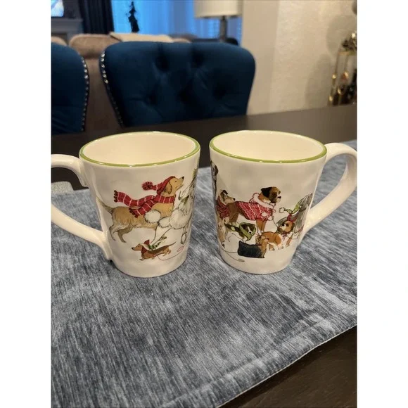 Set of 2 Pier 1‎ Park Avenue Puppies Christmas Mugs NEW