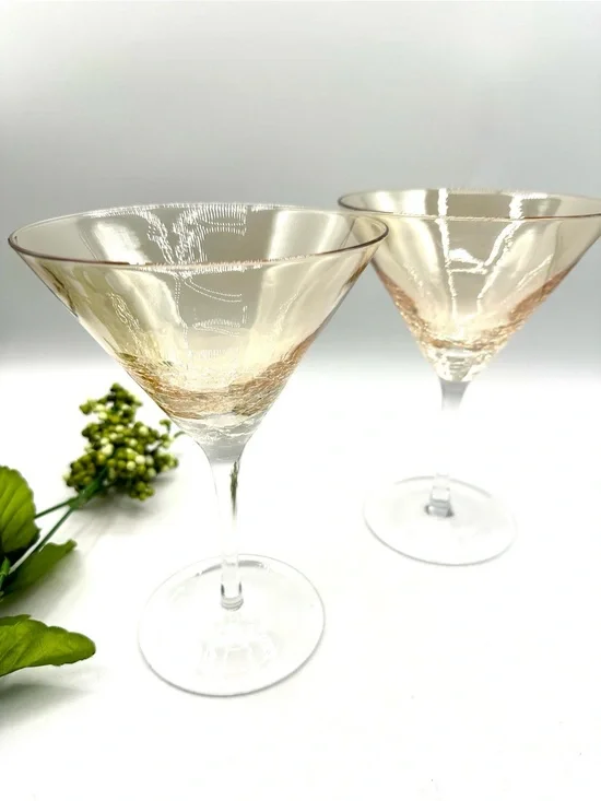 2 Pier 1 Amber Crackle Martini Glasses