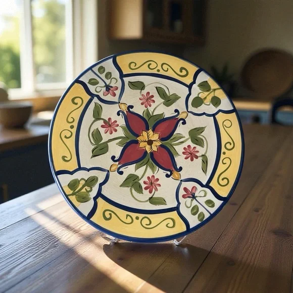 Pier 1 Vallarta Hand Painted Round Hot Plate 8” Trivet Floral Kitchen Decor