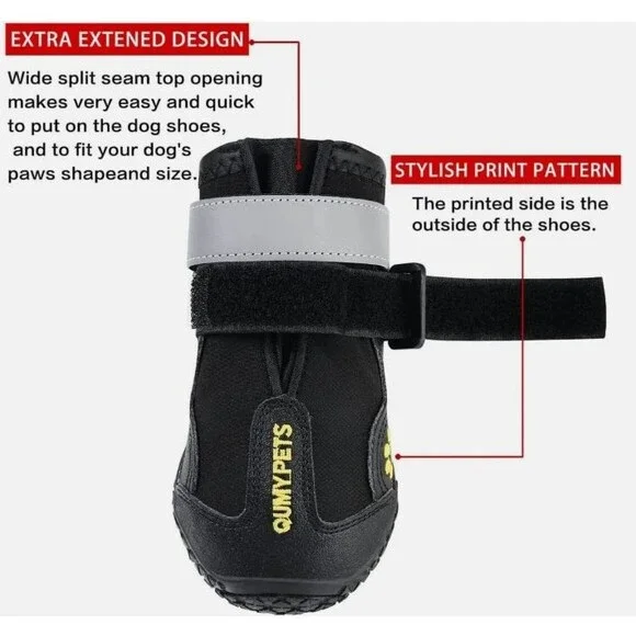 QUMY Dog Shoes for Dogs, Medium Dog Boots & Paw Protectors Size 6 - Black