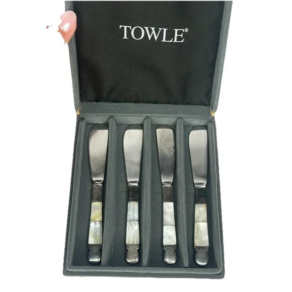 Towle set Of 4 Vintage Mother of Pearl Inlay Spreaders Charcuterie Board In Box