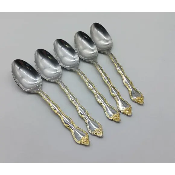 5 Oval Place Soup Spoon Tablespoon Rose Cascade Towle Supreme 18/8 Gold Accent