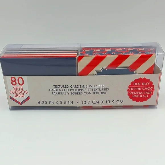 Craft Smith Textured Cards & Envelopes Set Of 80 4.25 In X 5.5 In Red White Blue