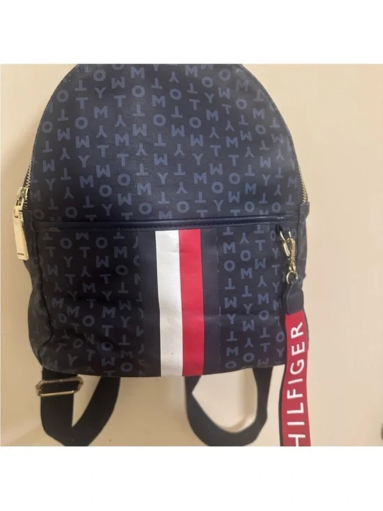 Tommy Hilfiger Navy Mini Backpack with Red & White Center Stripe