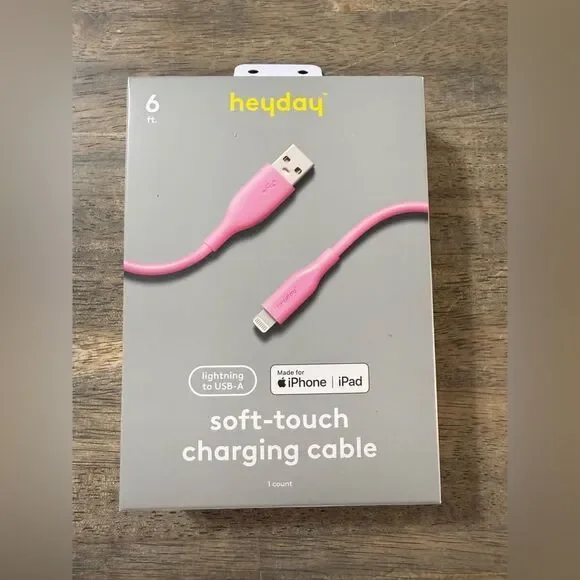 NEW- Heyday- Pink Lightning to USB-A Cable- 6ft