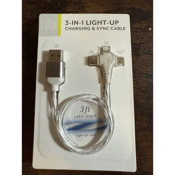 Charging & Sync‎ Cable 3-in-1 Vivitar Light-Up Braided Charger 3 ft