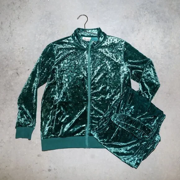 Vintage Y2K Velvet‎ Tracksuit Set Two Piece Loungewear Matching Set Size Small