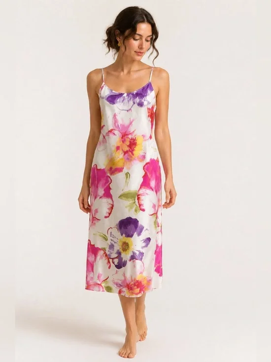 Natori Floral Chemise Robe Set Watercolor Matching Belt S