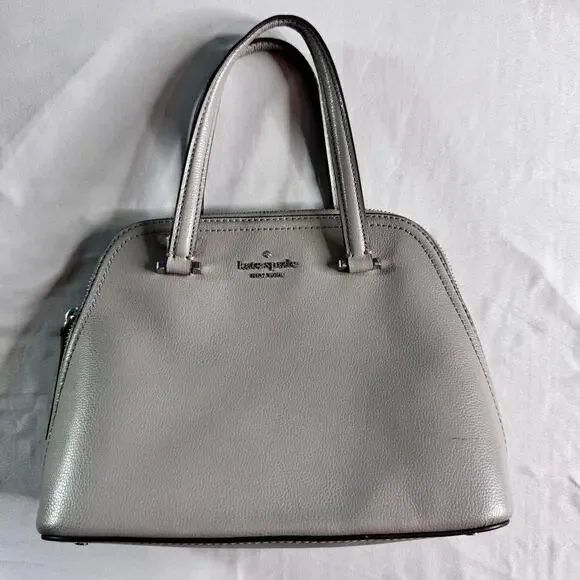 Kate Spade New York Gray Dome Satchel Crossbody Bag Pebbled Leather Purse