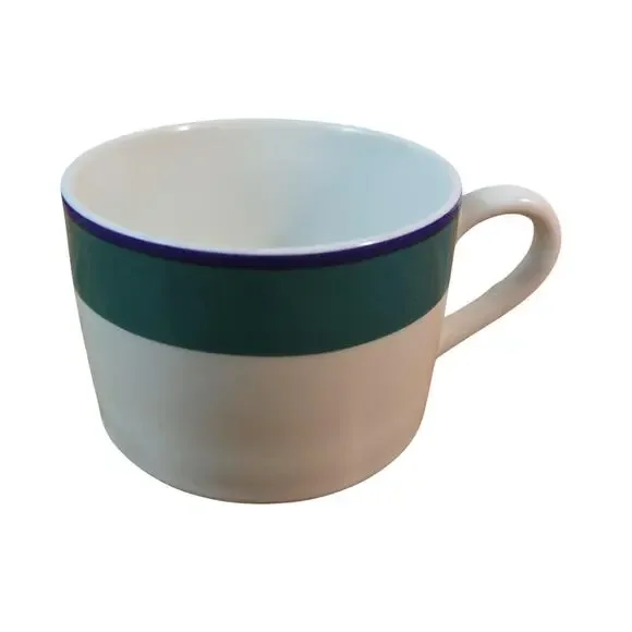 Pier 1 Two-Tone Coffee Cup Mug Teacup Green Band Blue Rim 92024 Replacement