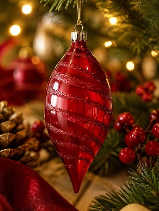 Pier 1 Red Glass Teardrop Ornament Vintage Inspired Christmas Decor”