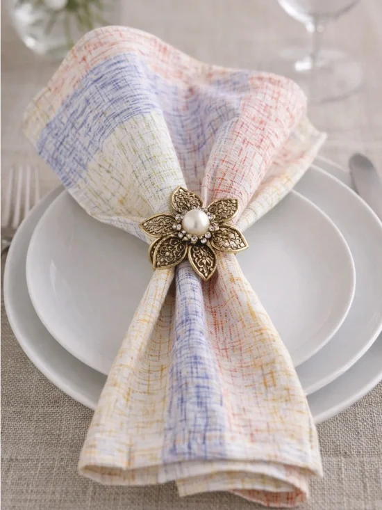 Pier 1 Set of 4 Cotton Cloth Napkins Multicolor Plaid Table Linens 20”x 20”