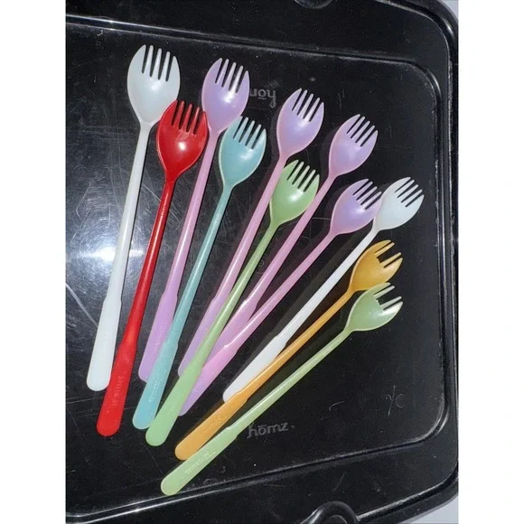 Tupperware Vintage Sporks (fork/spoon combo) lot of 11 various colors Mold # 175