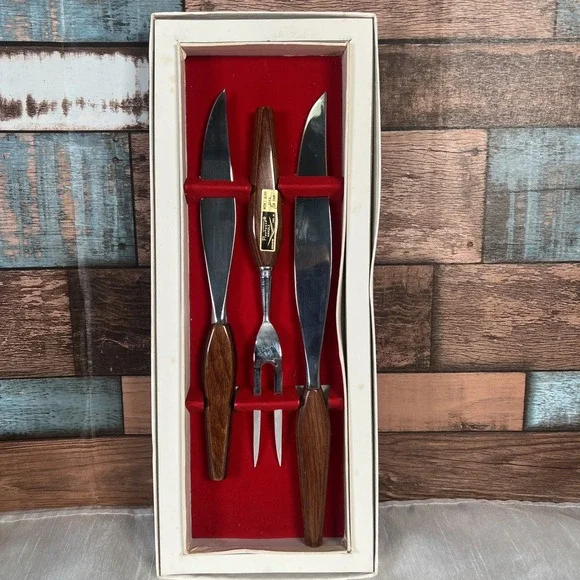 Washington Forge Fleetwood‎ Designer Wood handle CARVING SET 2 knives 1 fork