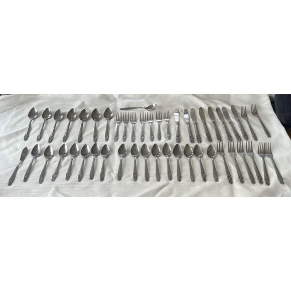 Vintage National Stainless Japan Flatware 48 Pc Spoon Fork Knife Art Nouveau