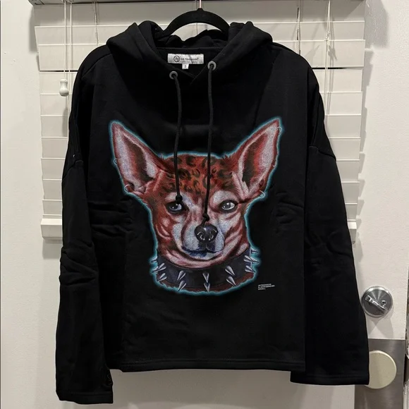 Joe Fresh Black Hoodie with Artistic Dog Design