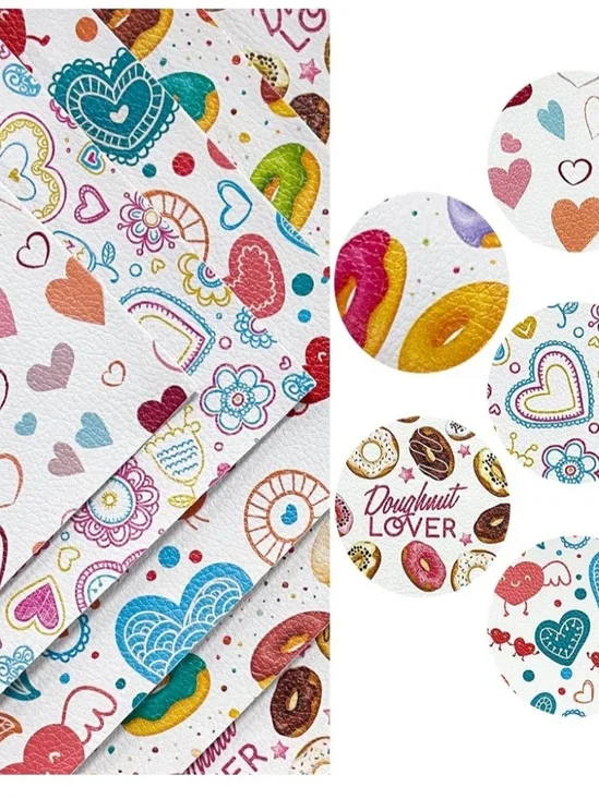 Colorful Heart & Donut Pattern Faux Leather Dog Pet Collar Accessories NEW