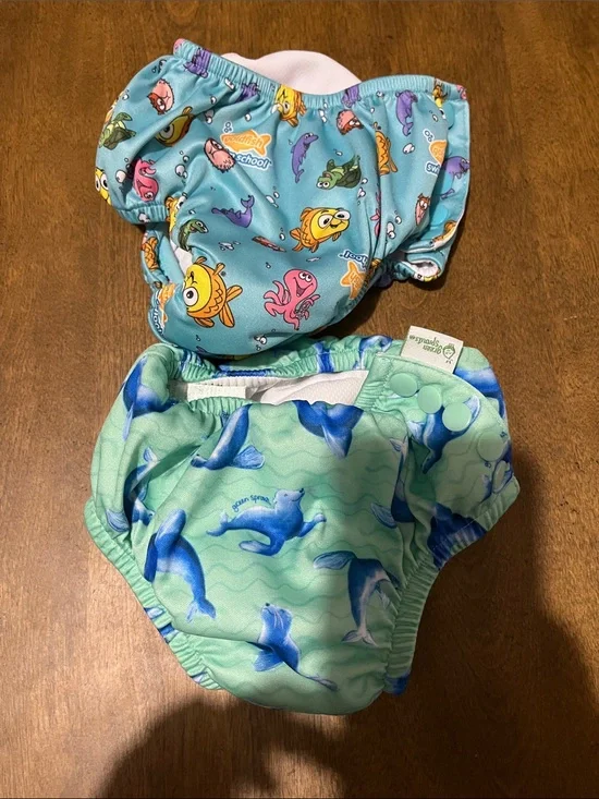 Reusable Kids Swim Diaper Set - Teal & Aqua Ocean Friends