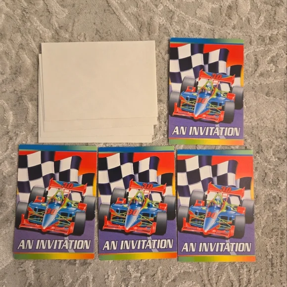Set Of 4 Vintage 1990s Y2k Race Car Party Invitations & Envelopes