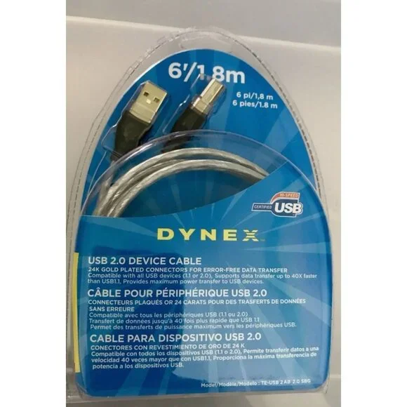 Dynex 6/1.8m USB 2.0 Device Cable Male To Male High Speed Connector