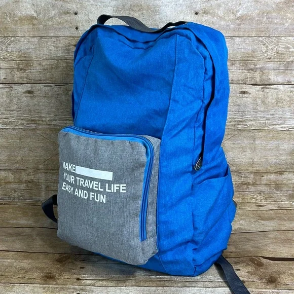 Travel Season Folding Backpack 20 Blue Grey Lightweight Packable Daypack Bag