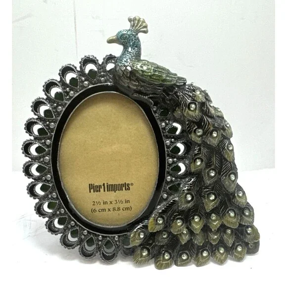 Peacock picture frame with green rhinestones from Pier One, pre-owned, not used
