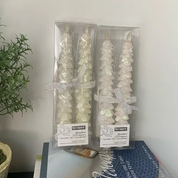 Pier 1 imports 2 pack flameless LED tapers candlestick glitter Christmas holiday
