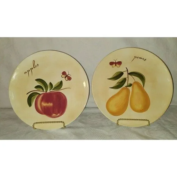 Pier 1 Provence Apples & Pears Salad Hors d'Oeuvres Snack Plates Set of 2 7 3/4