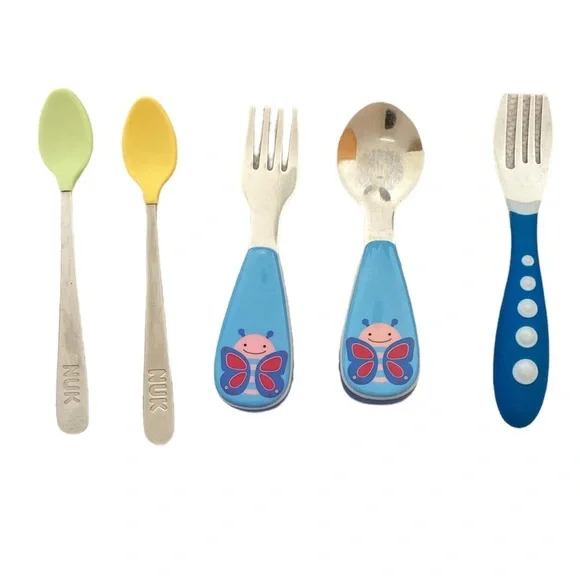 Nuk baby spoons and forks green blue and yellow