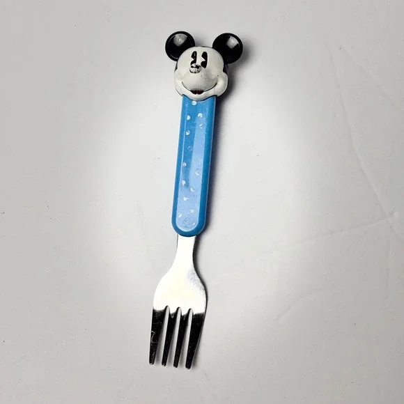 Vintage Disney Mickey Mouse Toddler Fork Blue Polka‎ Dot Stainless Mickey Mouse