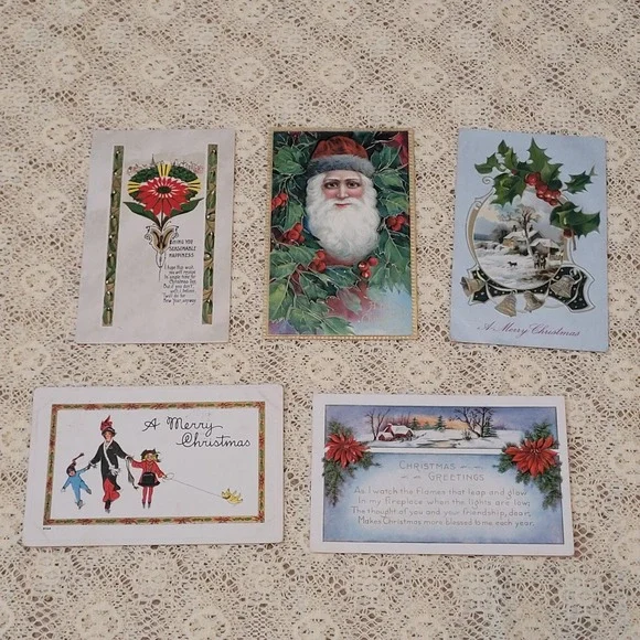 Vintage Christmas Post‎ Cards from 1900s Junk Journal Scrapbook Holiday Lot of 5