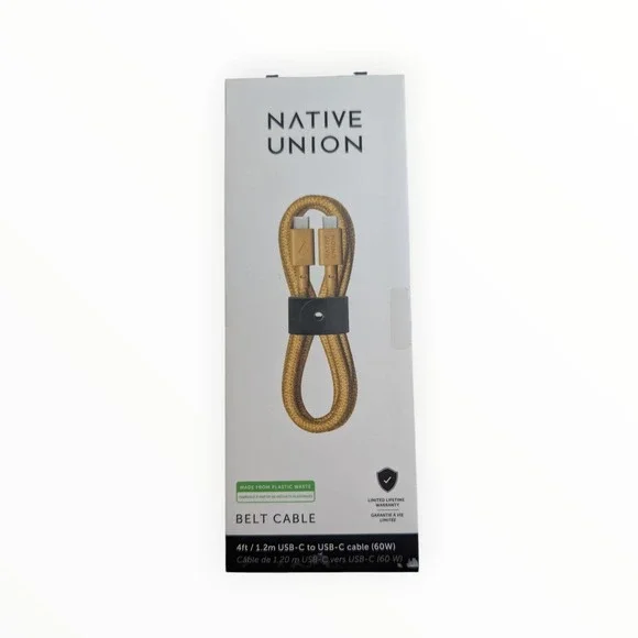 U3-O Native Union Belt Cable 4ft‎ USB-C to USB-C 60w - Kraft Gold