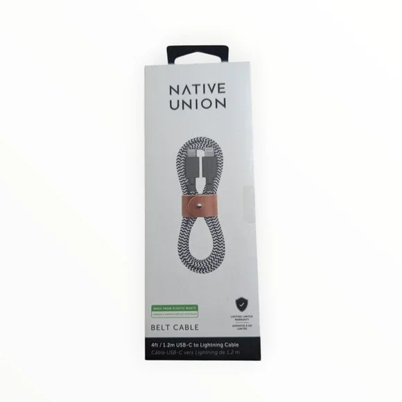 D6-Poly Native Union‎ Belt Cable 4' Lighting to USB-C Cable - Zebra