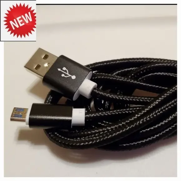 10ft Micro USB‎ Fast Charging Charger Black NWOT Heavy Duty Braided Cable Cord