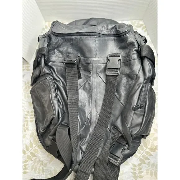 Carroll 2 Piece Leather Motorcycle Backpack RUCKSACK‎ Black And Bonus Bag Large