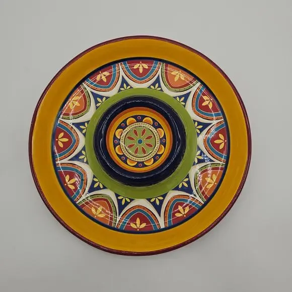 Chip & Dip‎ Platter - Pier 1 Imports Mexicali Design - Hand-Painted Ironstone