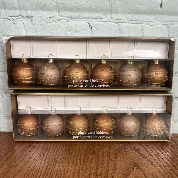 Pier 1 Holiday Ornament Balls Place Card Holders set of 12 w/name tag, new